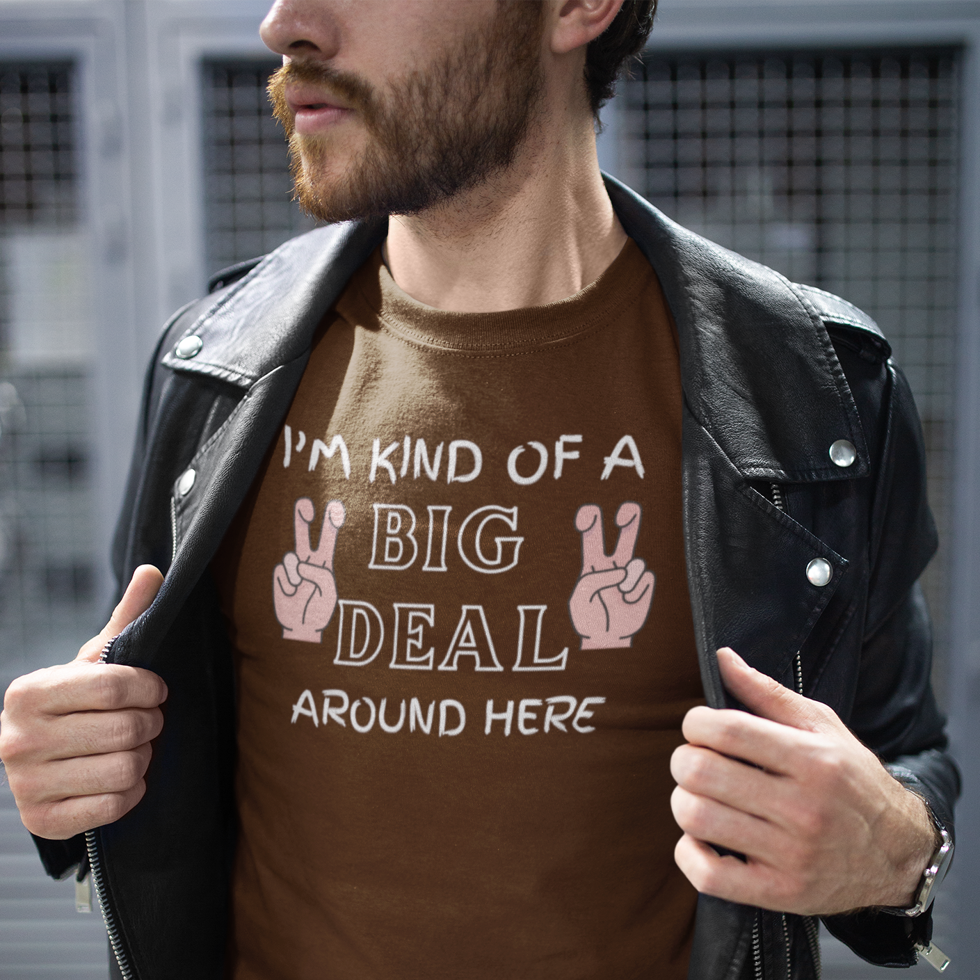 Graphic Unisex T Shirt that reads I&#39;m Kind Of A Big Deal Around Here and Canvas tee in the color chocolate brown