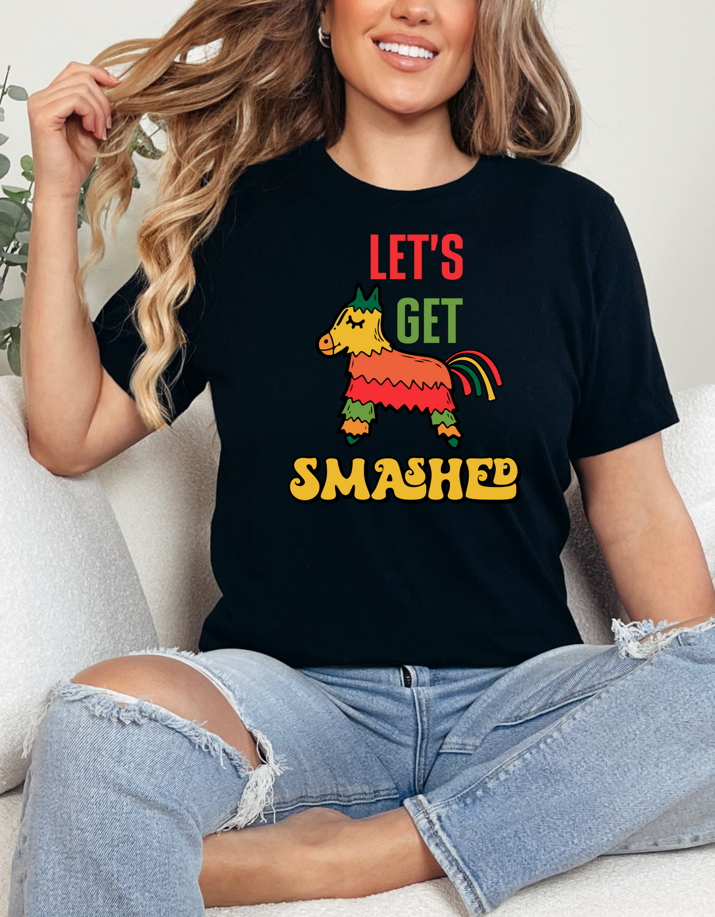 Let's Get Smashed Cinco de Mayo Tshirt with Pinata Donkey - Fiesta Tee, Cinco de Mayo Tee with Pinata Donkey, Celebration Shirt