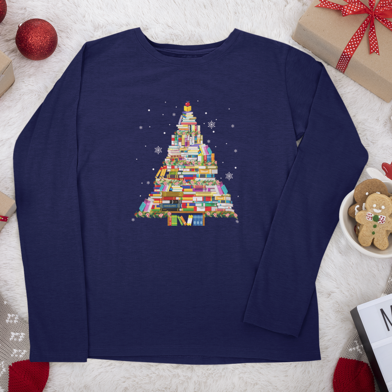 Christmas Book Tree Long Sleeve Shirt, Christmas Gift,Book Lovers Christmas Gift,Bookworm Christmas Long Sleeve Shirt,Gift For Teachers