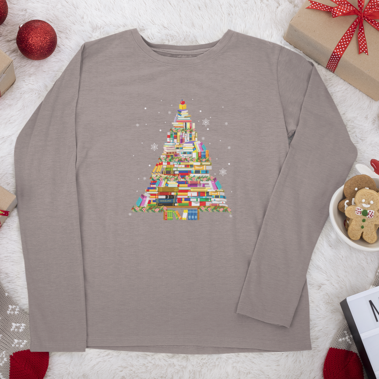 Christmas Book Tree Long Sleeve Shirt, Christmas Gift,Book Lovers Christmas Gift,Bookworm Christmas Long Sleeve Shirt,Gift For Teachers