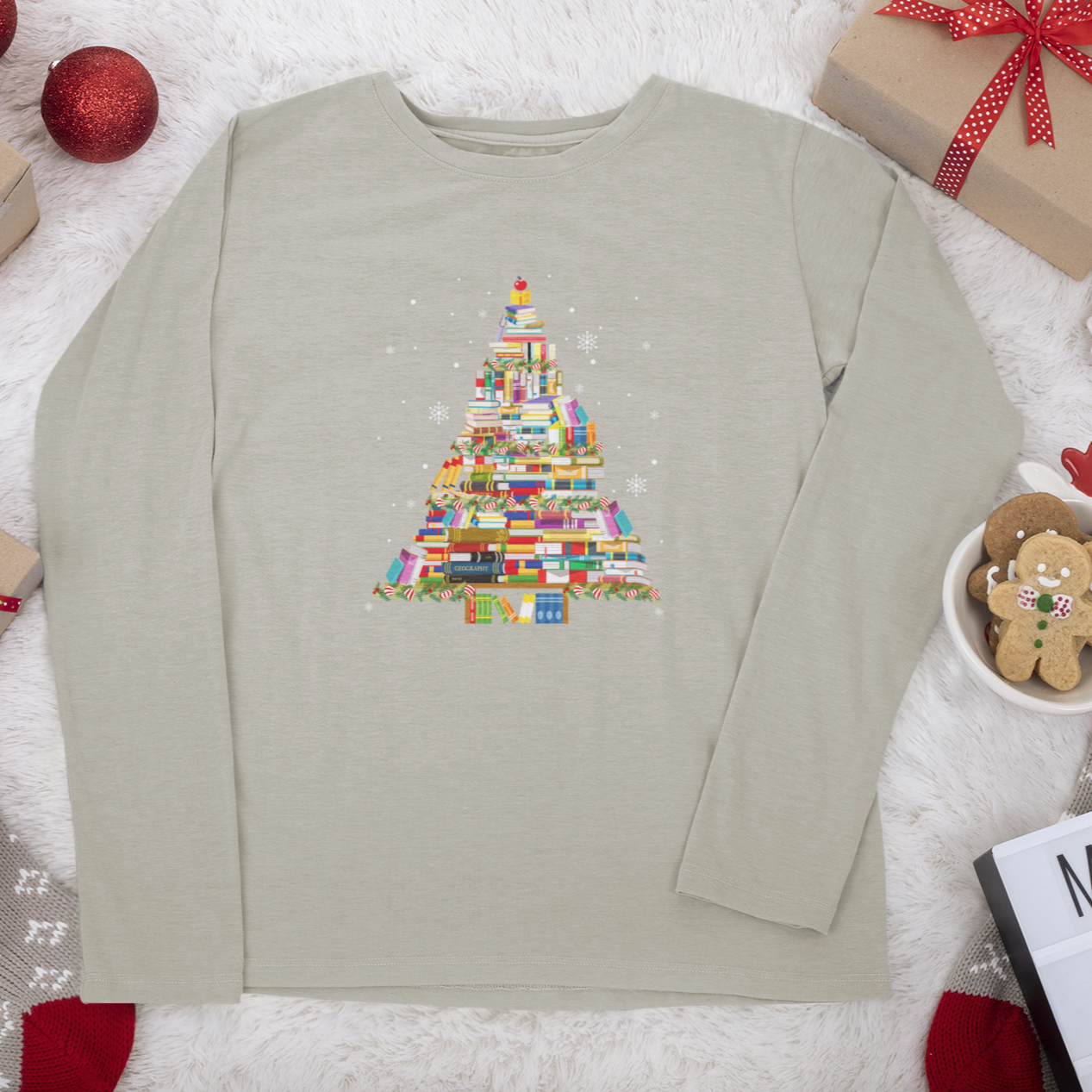 Christmas Book Tree Long Sleeve Shirt, Christmas Gift,Book Lovers Christmas Gift,Bookworm Christmas Long Sleeve Shirt,Gift For Teachers