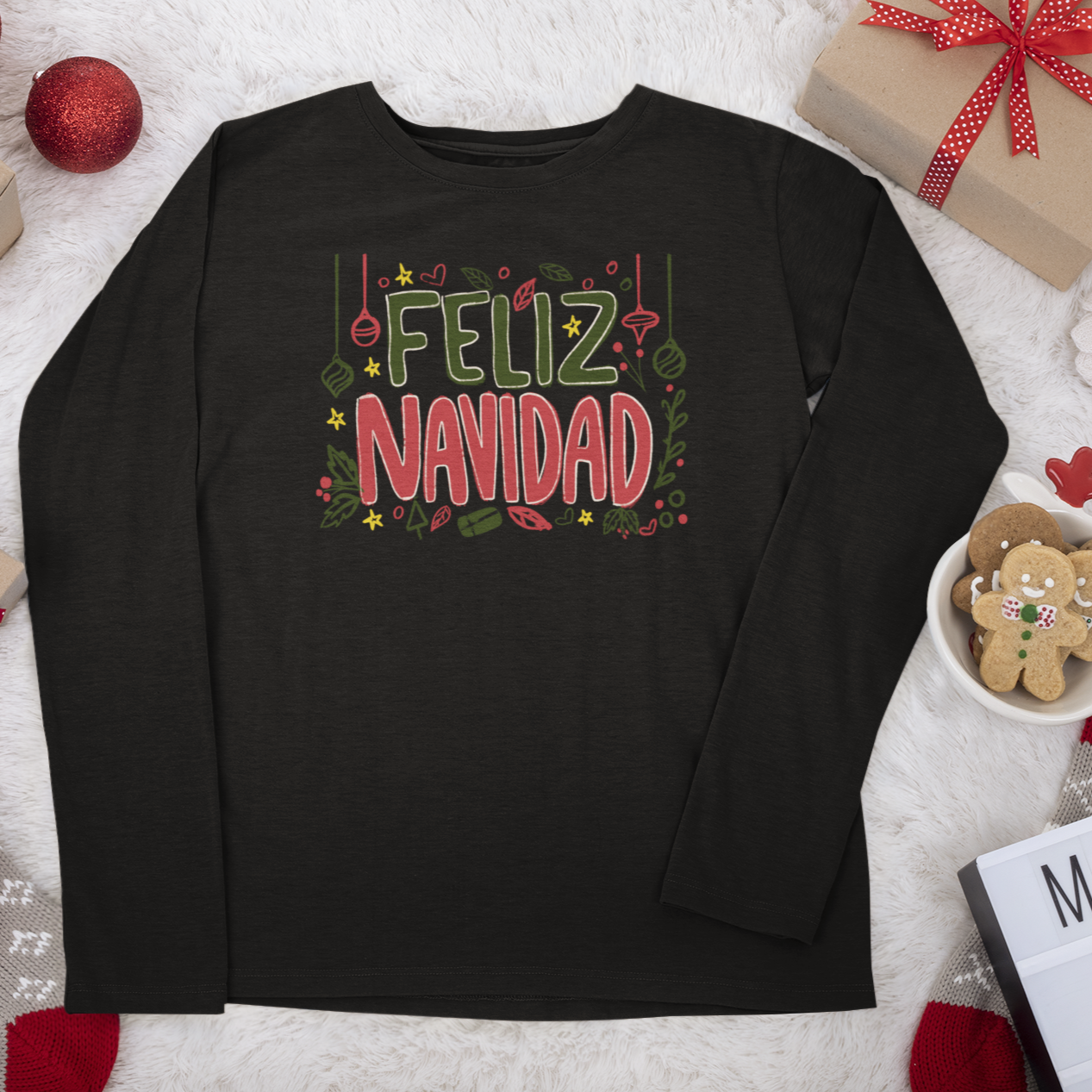 Feliz Navidad Long Sleeve Shirt, Merry Christmas Long Sleeve Shirt, Navideño Tees, Spanish Xmas Shirt, Feliz Navidad tee, Xmas Gift Idea