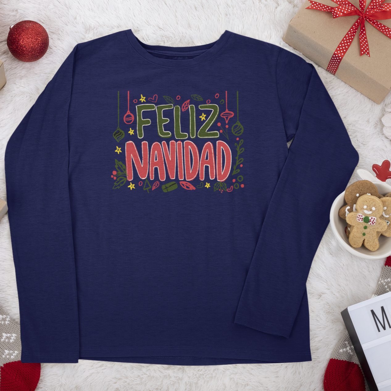 Feliz Navidad Long Sleeve Shirt, Merry Christmas Long Sleeve Shirt, Navideño Tees, Spanish Xmas Shirt, Feliz Navidad tee, Xmas Gift Idea