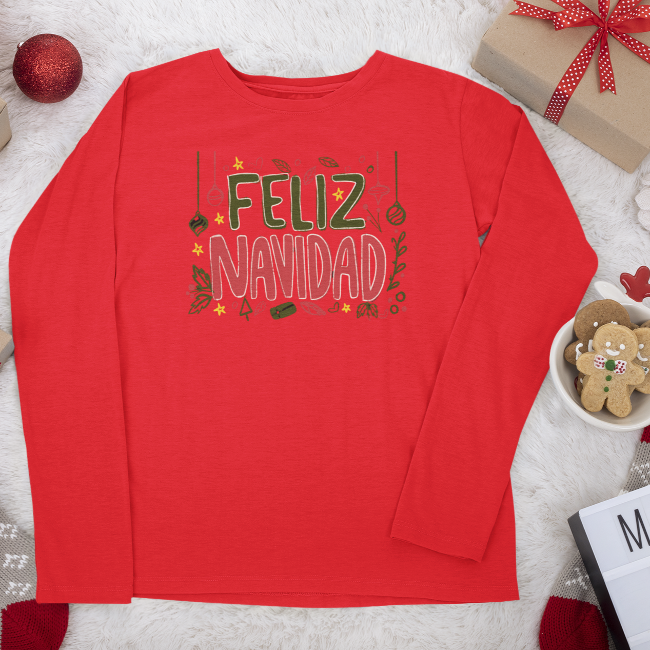 Feliz Navidad Long Sleeve Shirt, Merry Christmas Long Sleeve Shirt, Navideño Tees, Spanish Xmas Shirt, Feliz Navidad tee, Xmas Gift Idea