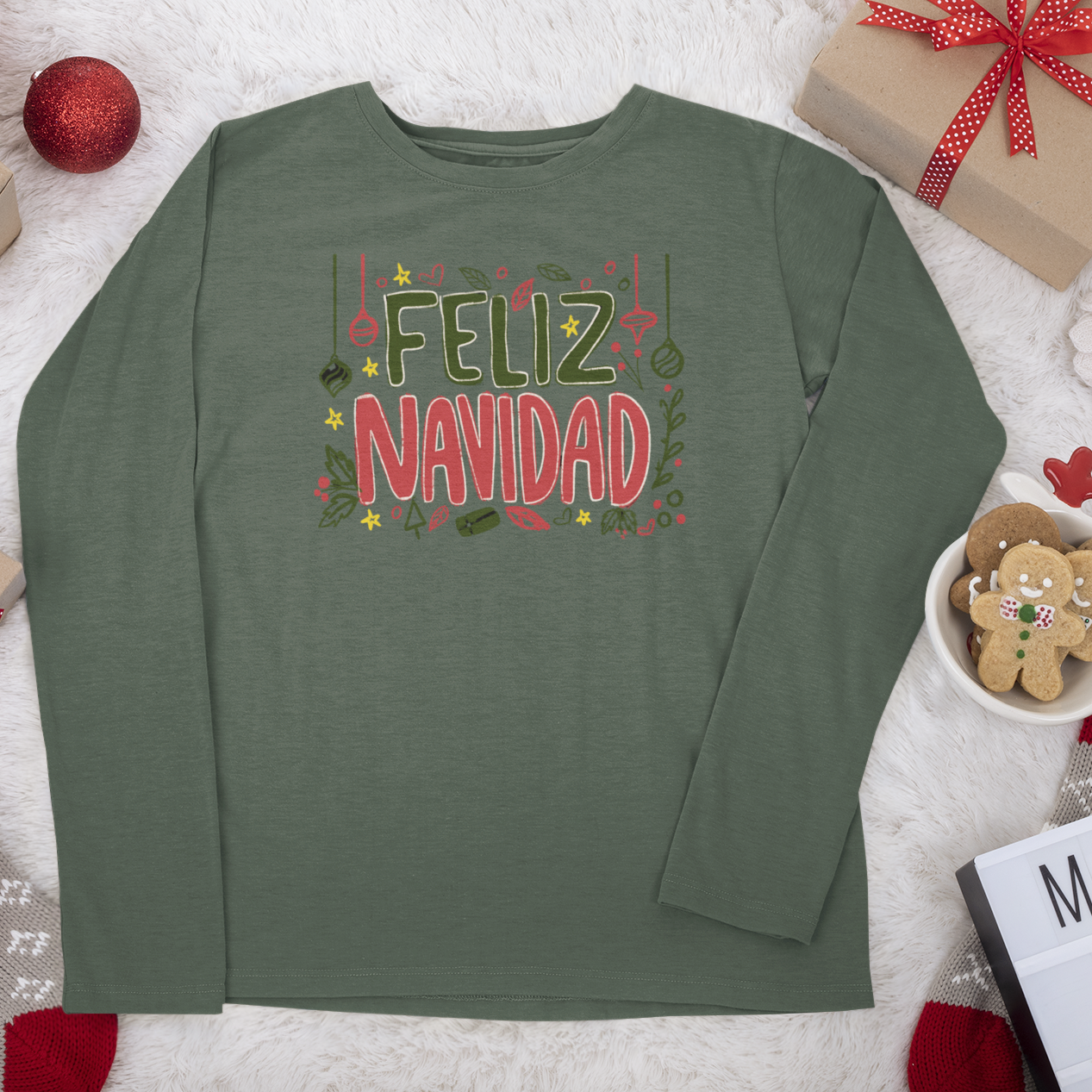 Feliz Navidad Long Sleeve Shirt, Merry Christmas Long Sleeve Shirt, Navideño Tees, Spanish Xmas Shirt, Feliz Navidad tee, Xmas Gift Idea