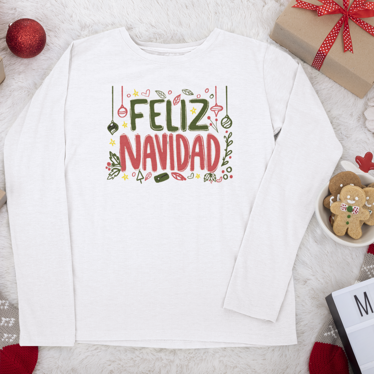 Feliz Navidad Long Sleeve Shirt, Merry Christmas Long Sleeve Shirt, Navideño Tees, Spanish Xmas Shirt, Feliz Navidad tee, Xmas Gift Idea