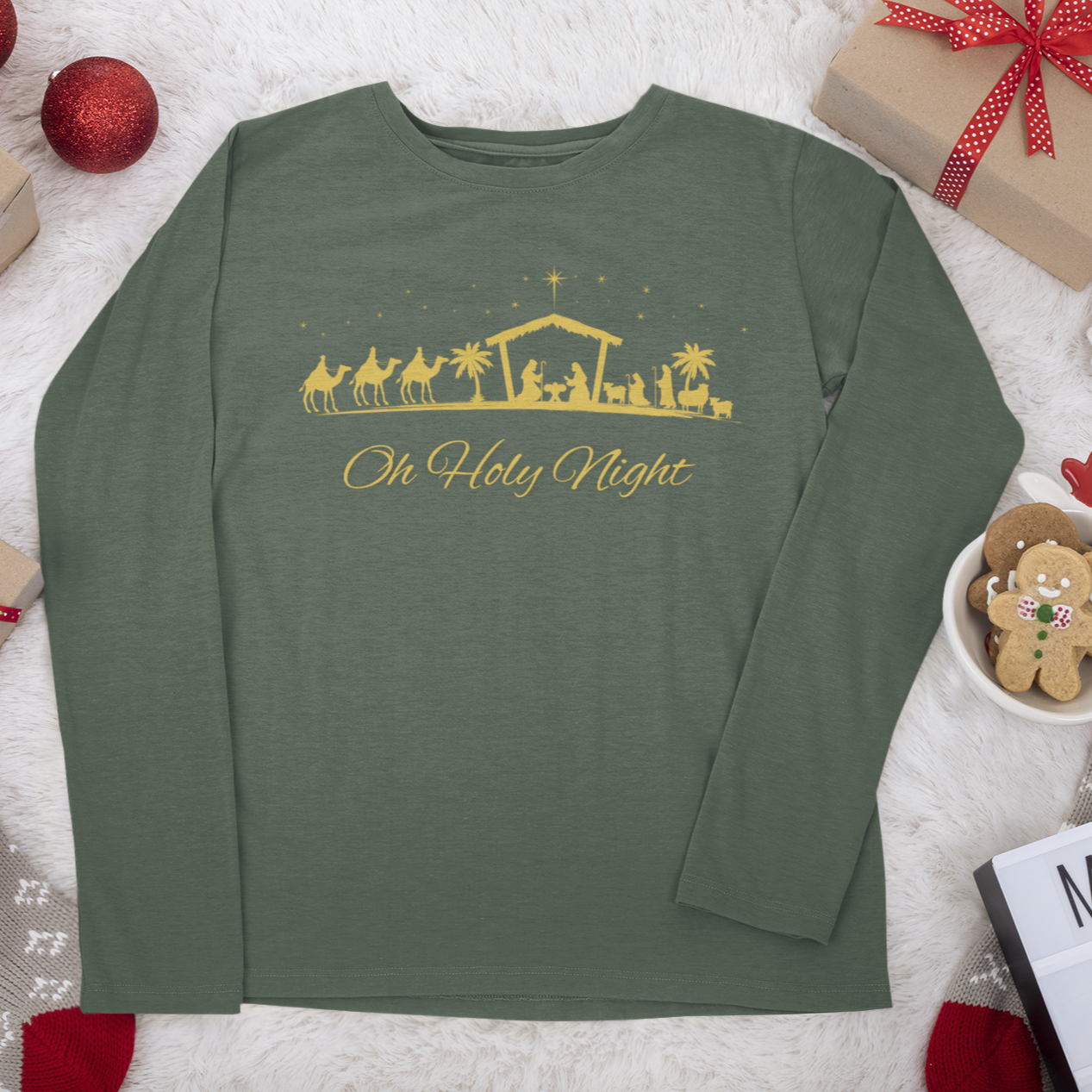 Oh Holy Night, Christmas long sleeve shirt, holiday long sleeve, christian christmas long sleeve, Christmas Party Long Sleeve Shirt, Jesus