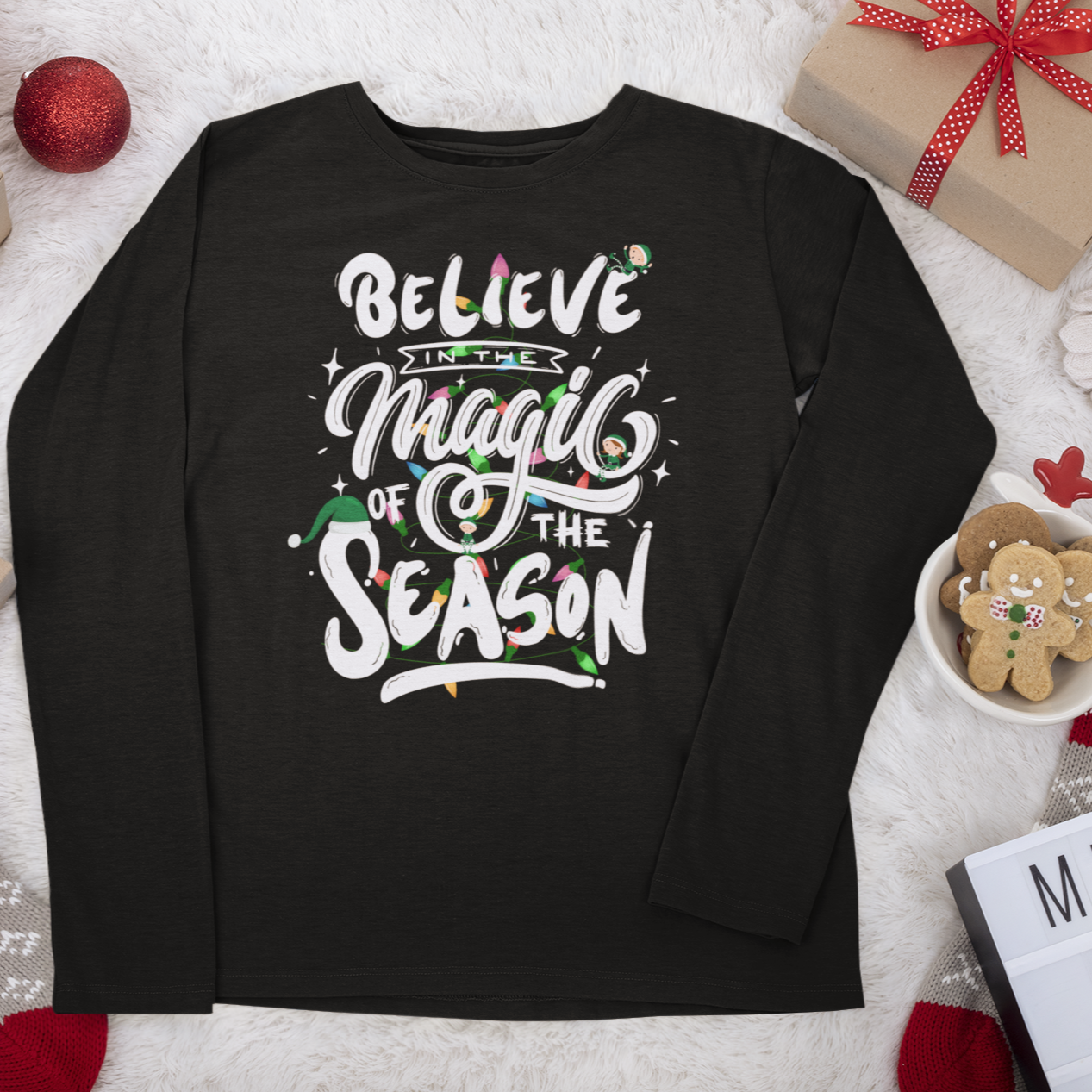 Believe In The Magic Of The Season Christmas Long Sleeve shirt, Merry and Bright Shirt,Christmas Tree,Christmas Long Sleeve shirt,Holiday