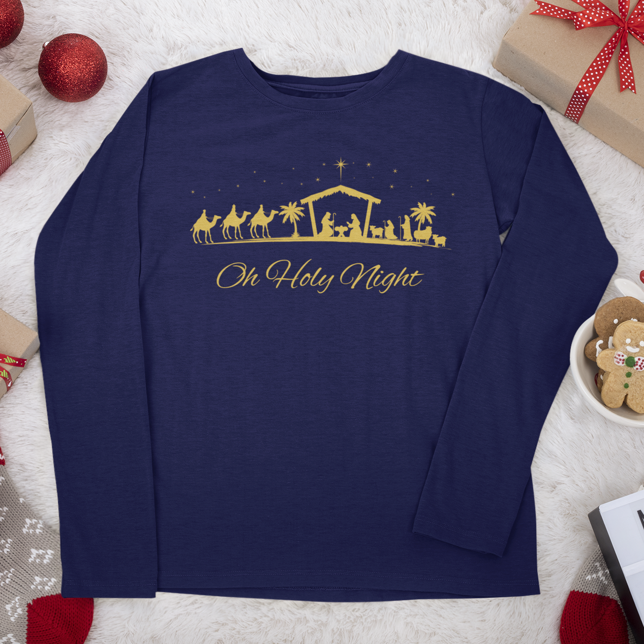 Oh Holy Night, Christmas long sleeve shirt, holiday long sleeve, christian christmas long sleeve, Christmas Party Long Sleeve Shirt, Jesus