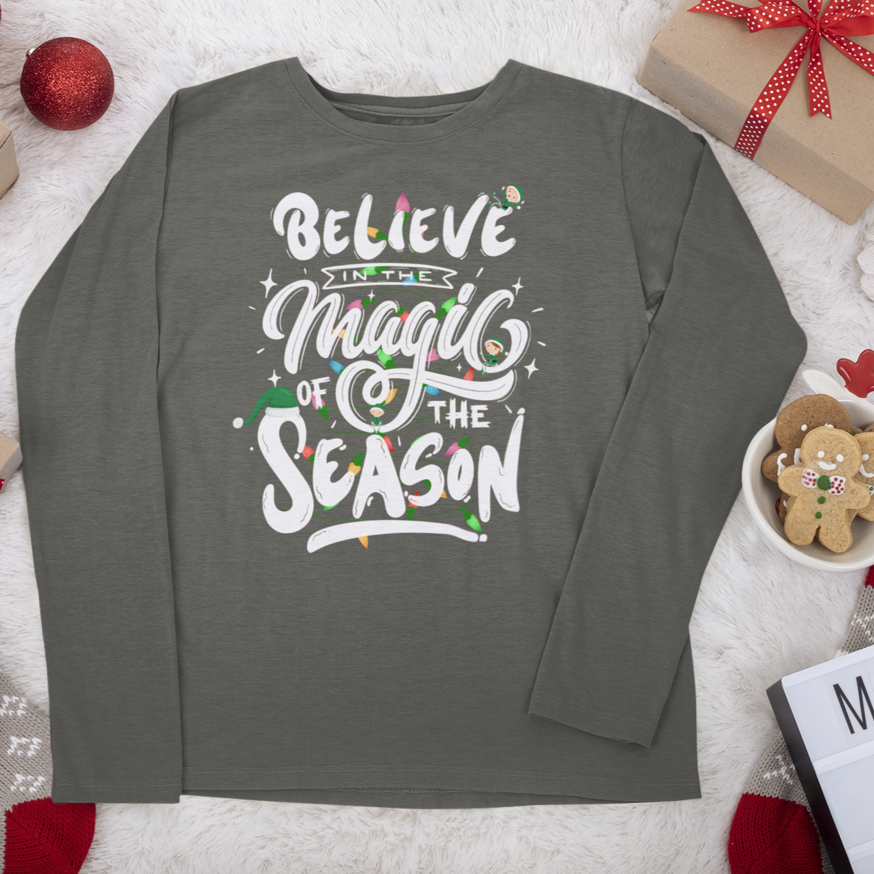 Believe In The Magic Of The Season Christmas Long Sleeve shirt, Merry and Bright Shirt,Christmas Tree,Christmas Long Sleeve shirt,Holiday