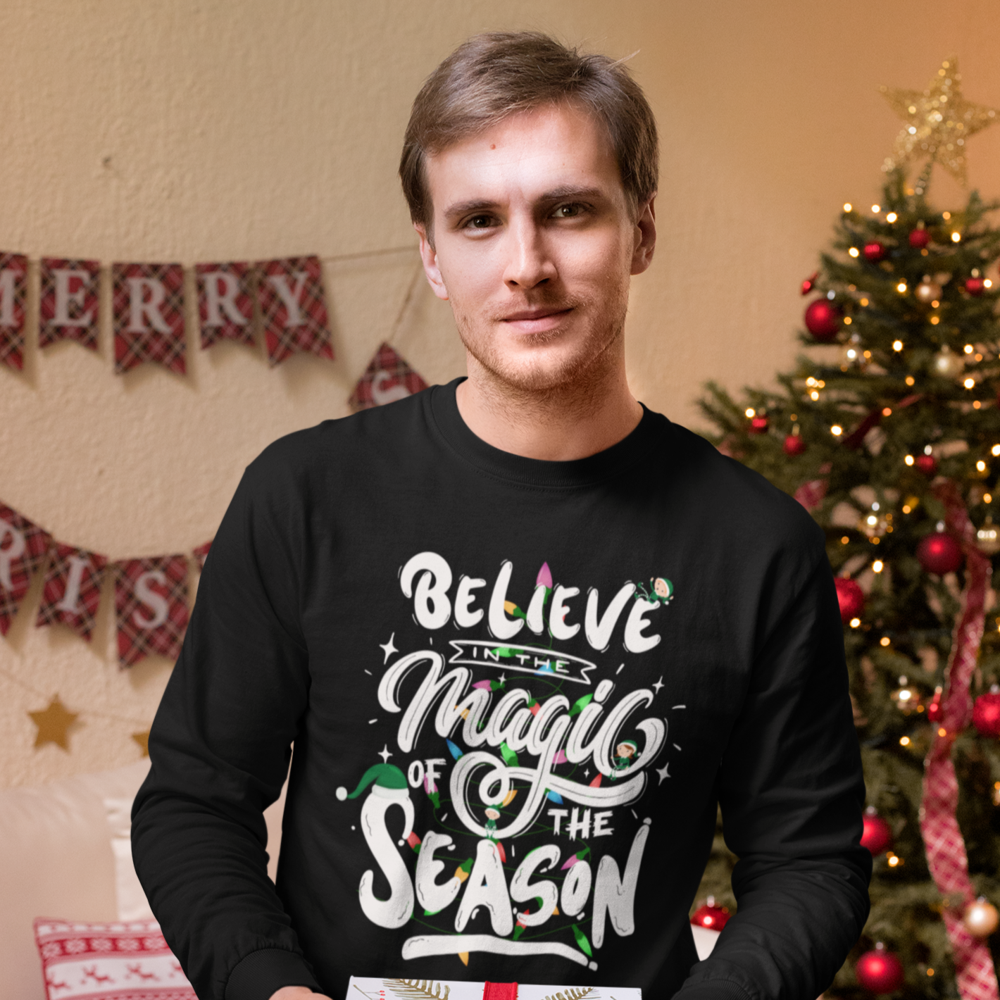 Believe In The Magic Of The Season Christmas Long Sleeve shirt, Merry and Bright Shirt,Christmas Tree,Christmas Long Sleeve shirt,Holiday