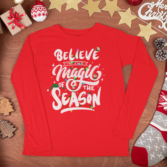 Believe In The Magic Of The Season Christmas Long Sleeve shirt, Merry and Bright Shirt,Christmas Tree,Christmas Long Sleeve shirt,Holiday