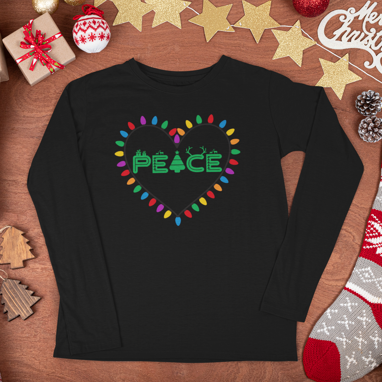 Christmas Peace Long Sleeve Shirt, Merry Christmas Long Sleeve Shirt, Christmas Shirt, Cute Winter Sweatshirt, Xmas Santa, Christmas Gift