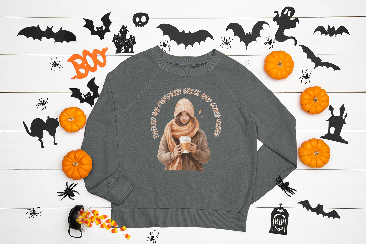 Fueled by Pumpkin Spice and Cozy Vibes, Retro Sweatshirt, Cute Sweatshirt, Halloween Sweatshirt, Womens Halloween, Spooky Sweatshirt