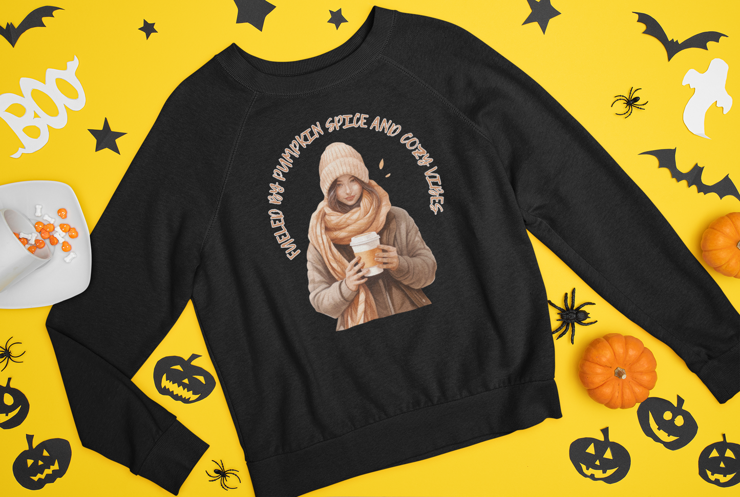 Fueled by Pumpkin Spice and Cozy Vibes, Retro Sweatshirt, Cute Sweatshirt, Halloween Sweatshirt, Womens Halloween, Spooky Sweatshirt