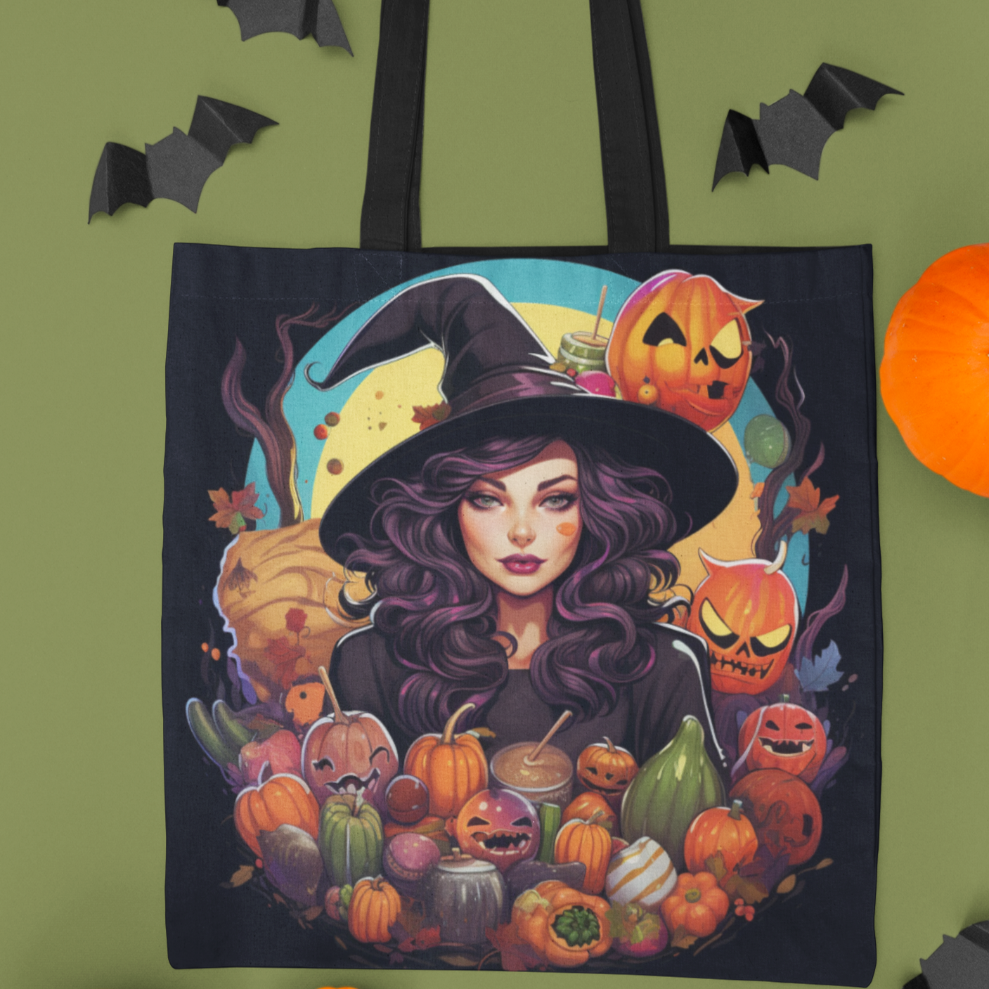 Halloween Witch Tote Bag, Halloween Tote Witch, Witch Halloween Tote Bags, Tote bag Mockup Halloween, Tote Bags Halloween, Halloween Tote