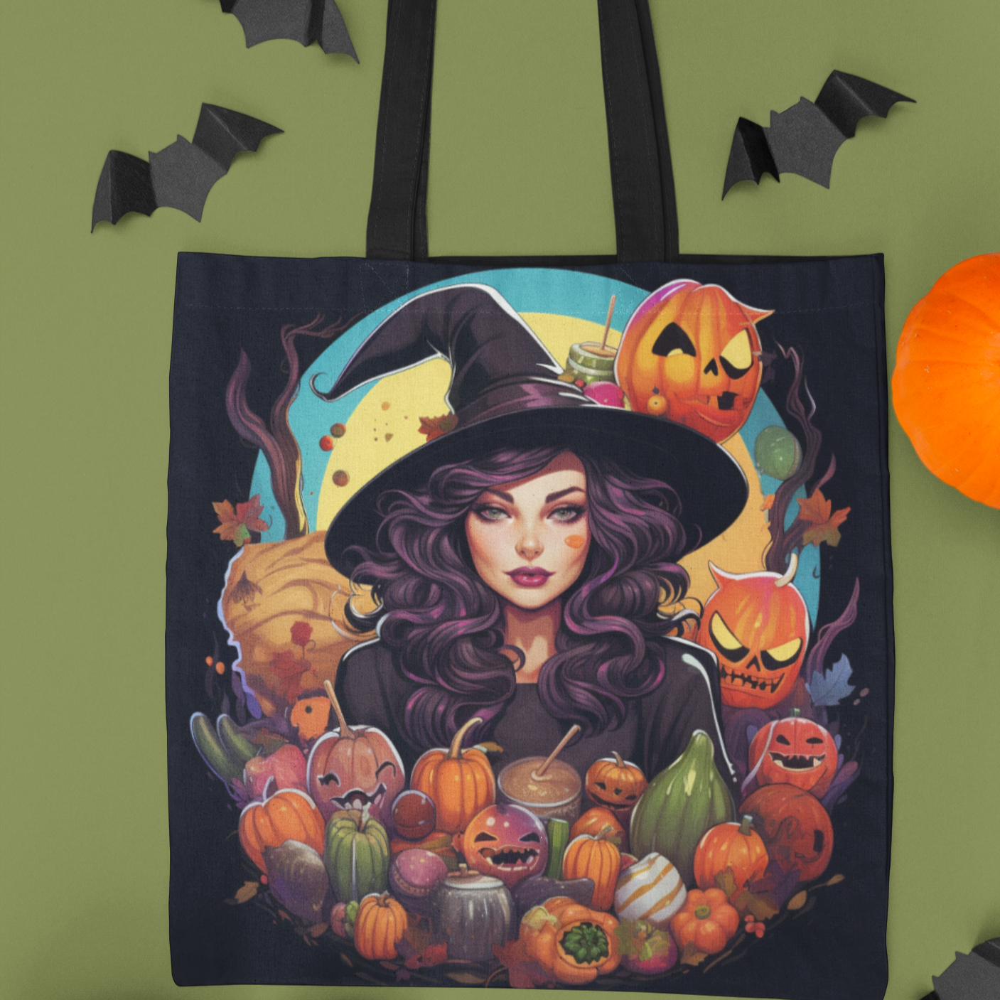 Halloween Witch Tote Bag, Halloween Tote Witch, Witch Halloween Tote Bags, Tote bag Mockup Halloween, Tote Bags Halloween, Halloween Tote