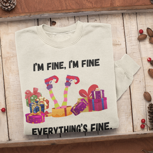 I'm Fine This Is Fine Everything Is Fine Sweatshirt, Christmas Lights Sweatshirt, Anxiety Gift For Xmas, Holiday Gift, Introverts Xmas Gift