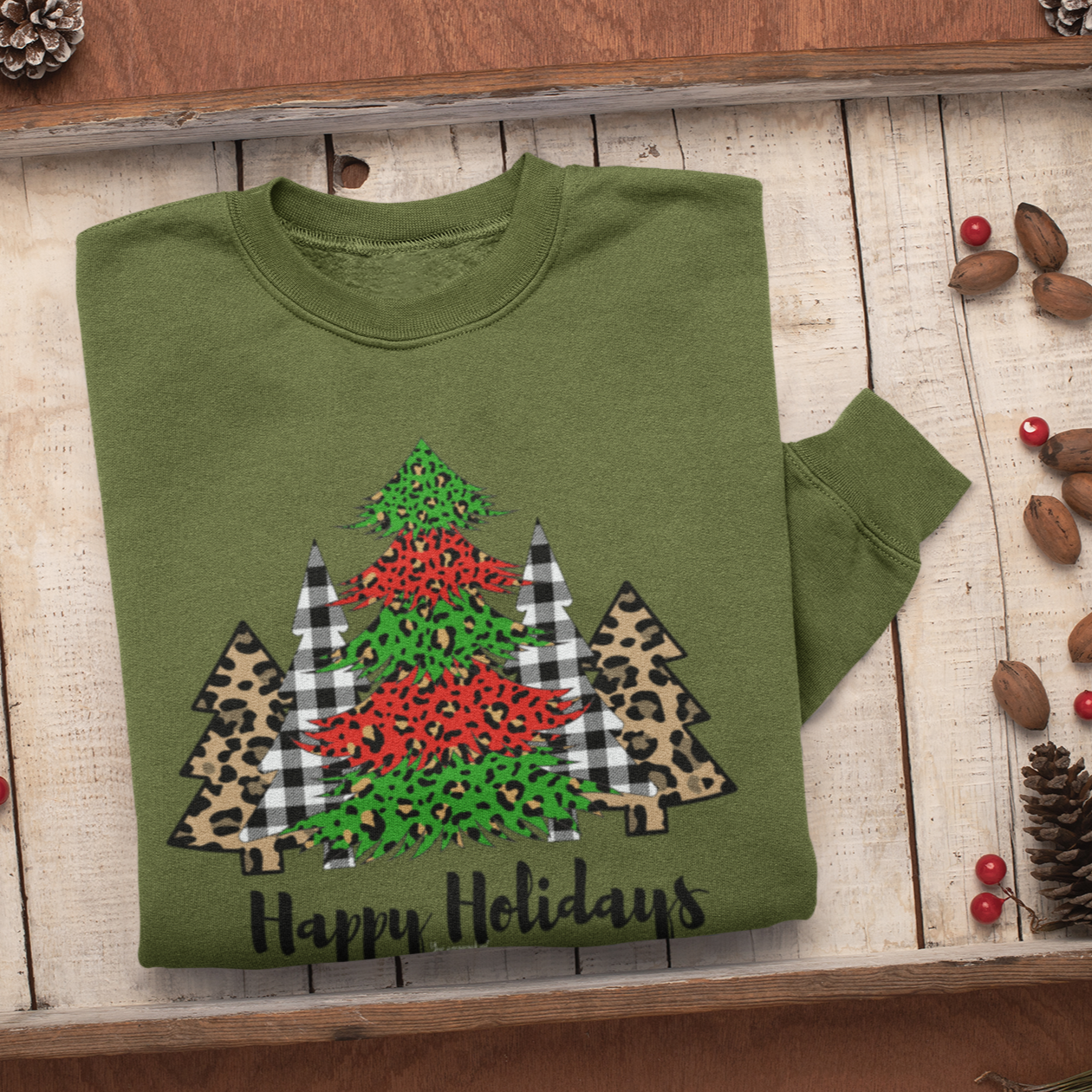 Buffalo Plaid Christmas Shirt,Happy Holidays Shirt,Christmas T-shirt,Christmas Family Shirt,Christmas Gift,Holiday Gift,Leopard Shirt