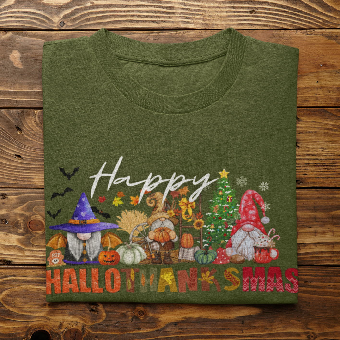 Happy Hallothanksmas shirt , Halloween shirt, Thanksgiving Shirt, Christmas Shirt, Coffee Pumpkin Spice Shirt, Gnome shirt, Vintage Holiday