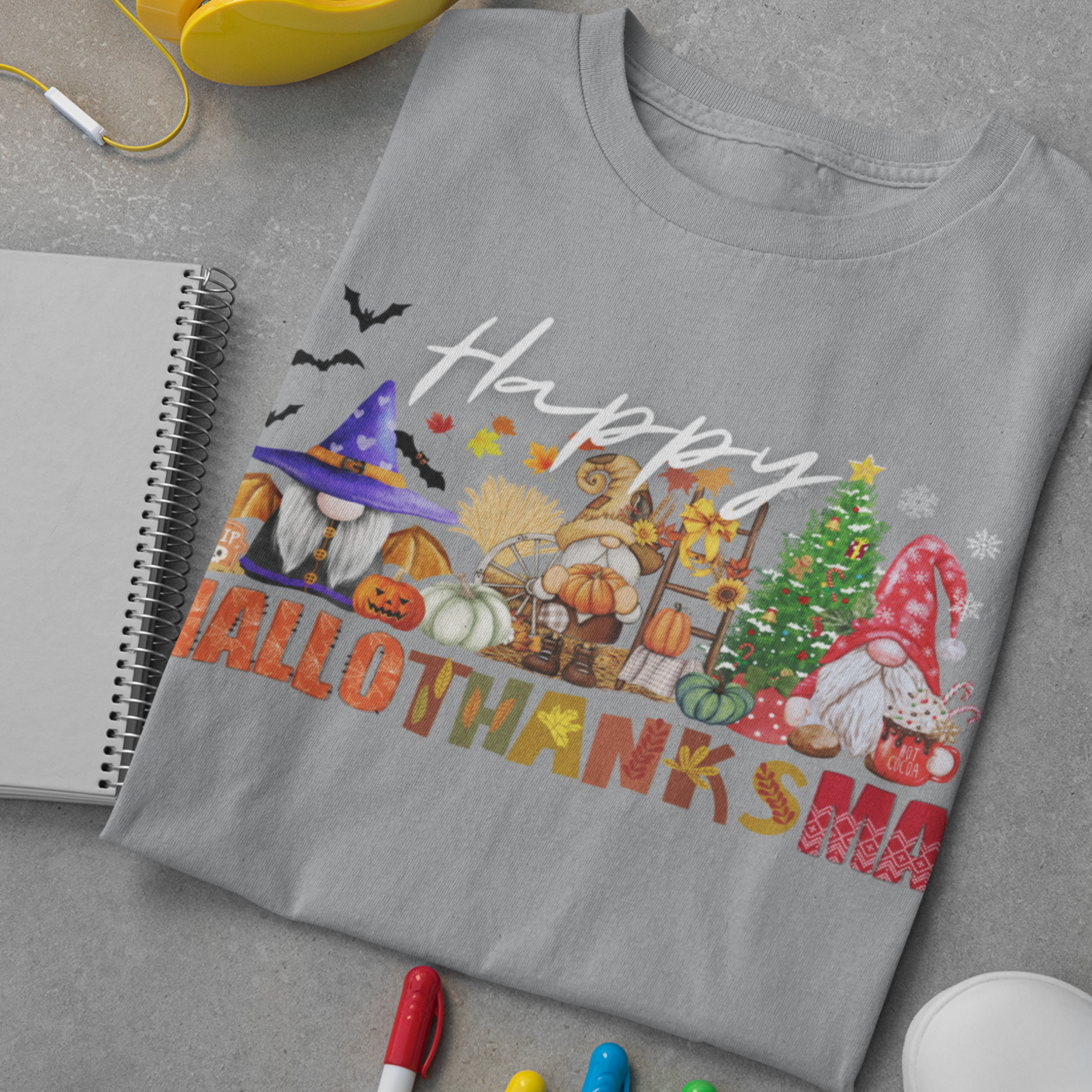 Happy Hallothanksmas shirt , Halloween shirt, Thanksgiving Shirt, Christmas Shirt, Coffee Pumpkin Spice Shirt, Gnome shirt, Vintage Holiday