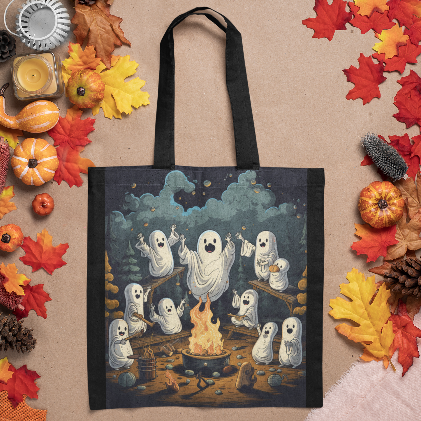 Ghost Campfire, Halloween Tote Bag, Halloween Tote, Halloween Tote Bags, Tote bag Mockup Halloween, Tote Bags Halloween, Scary Tote Bag