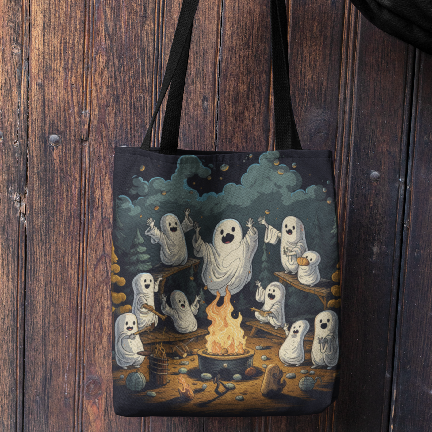 Ghost Campfire, Halloween Tote Bag, Halloween Tote, Halloween Tote Bags, Tote bag Mockup Halloween, Tote Bags Halloween, Scary Tote Bag