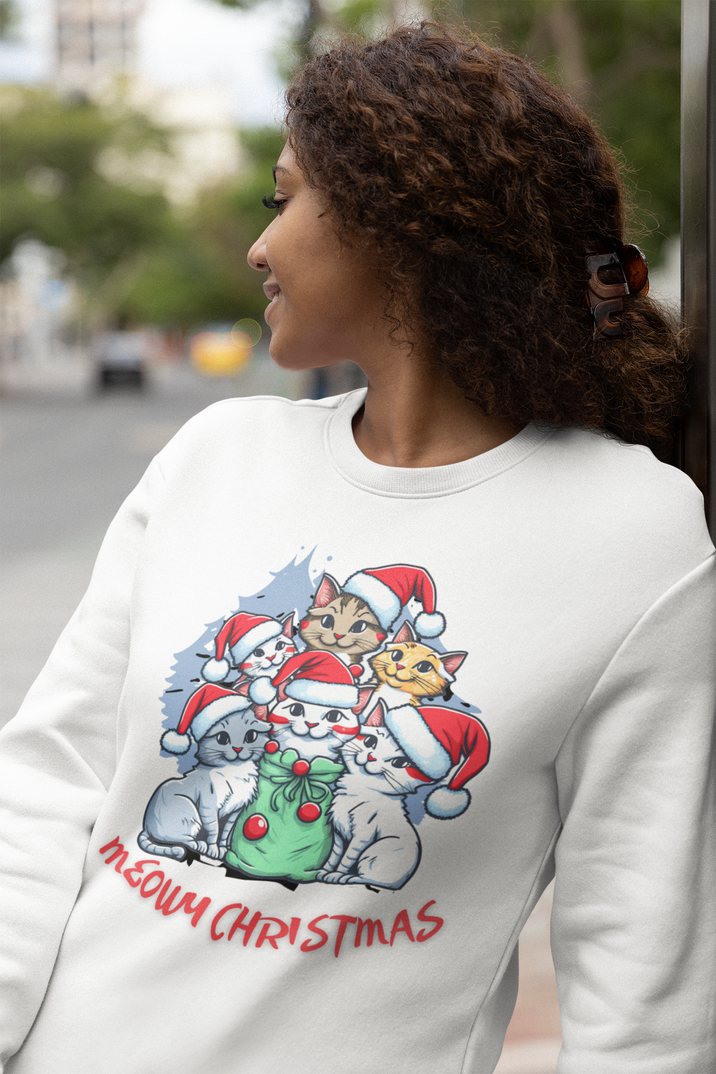 Meowy Christmas Sweatshirt, Christmas Cat Sweatshirt, Cat Lover Christmas Sweatshirt, Christmas gift for cat lovers, Christmas Cat Tree