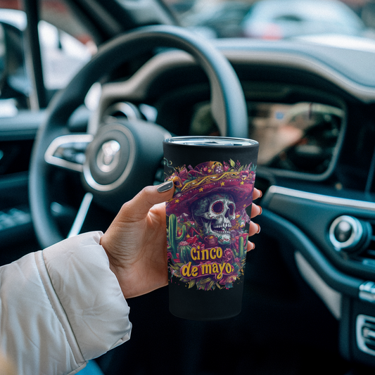 Vibrant Day of the Dead Skull Tumbler - Cinco de Mayo Celebration, Colorful Cinco de Mayo Mexican Skull 20 oz Tumbler - Festive Drinkware