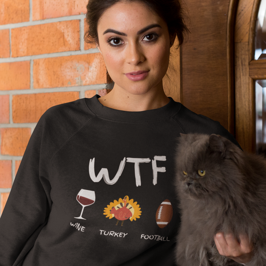 WTF, Wine, Turkey, Football, Fall Coffee Sweatshirt for Women, Vintage Thanksgiving Sweater, Fall Crewneck WTF Sweatshirt, Autumn Sweatshirt