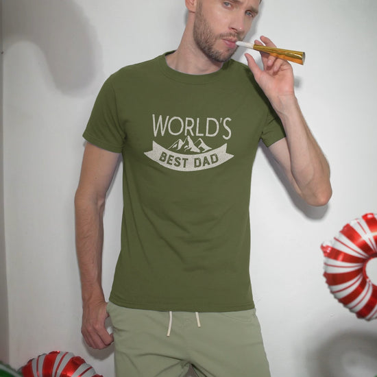 Graphic Unisex T Shirt that reads World&#39;s Best Dad and Canvas tee in the color military green