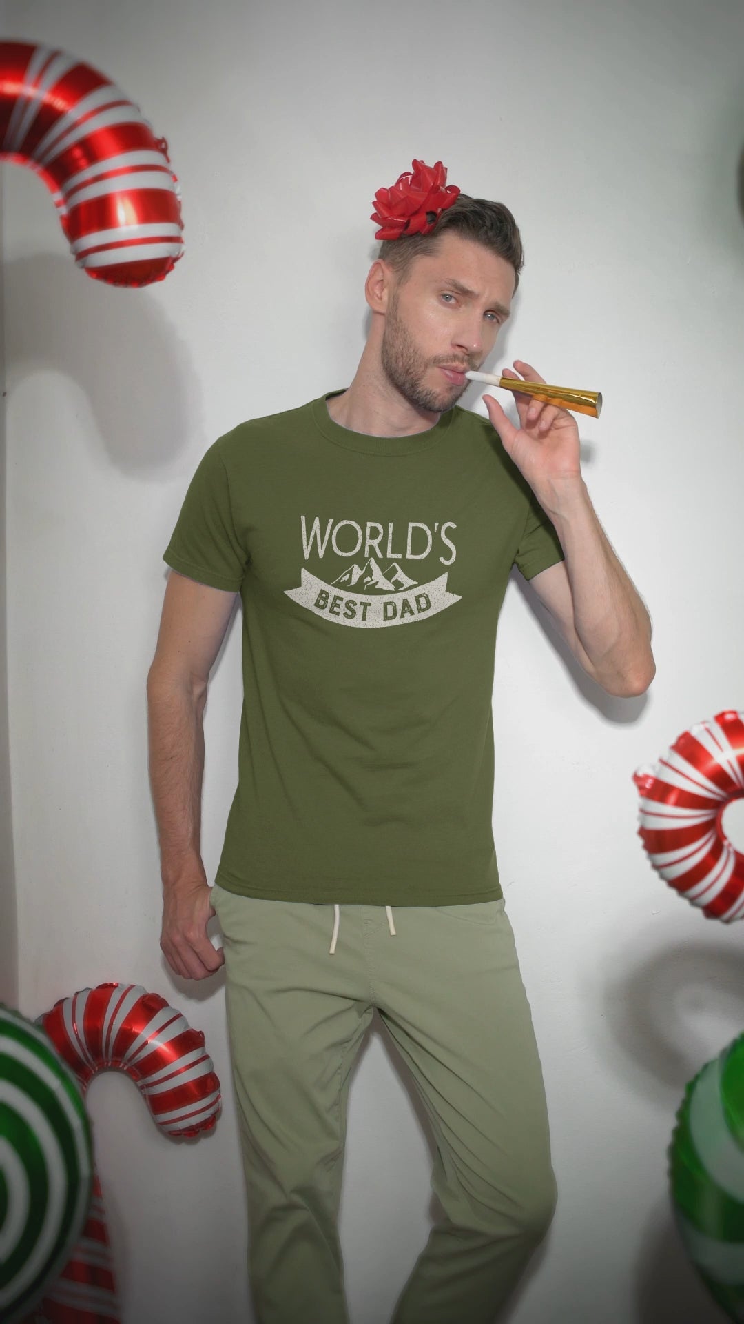 Graphic Unisex T Shirt that reads World&#39;s Best Dad and Canvas tee in the color military green