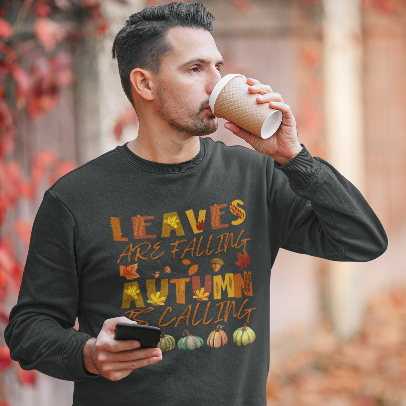 Leaves are Falling Autumn is Calling Sweatshirt, Autumn Leaves Sweatshirt, Autumn Skeleton Shirt, Pumpkin Fall Sweatshirt, Fall Sweatshirt