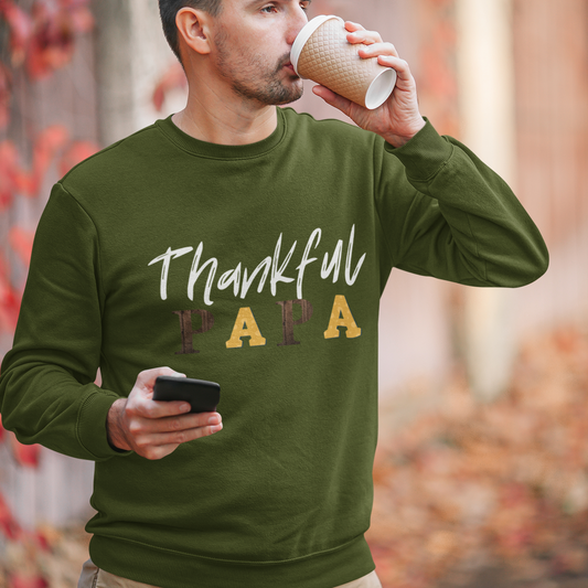 Thankful Papa Sweatshirt, Fall Coffee Sweatshirt for Women, Vintage Thanksgiving Sweater, Fall Crewneck Pumpkin Heart Sweatshirt, Autumn