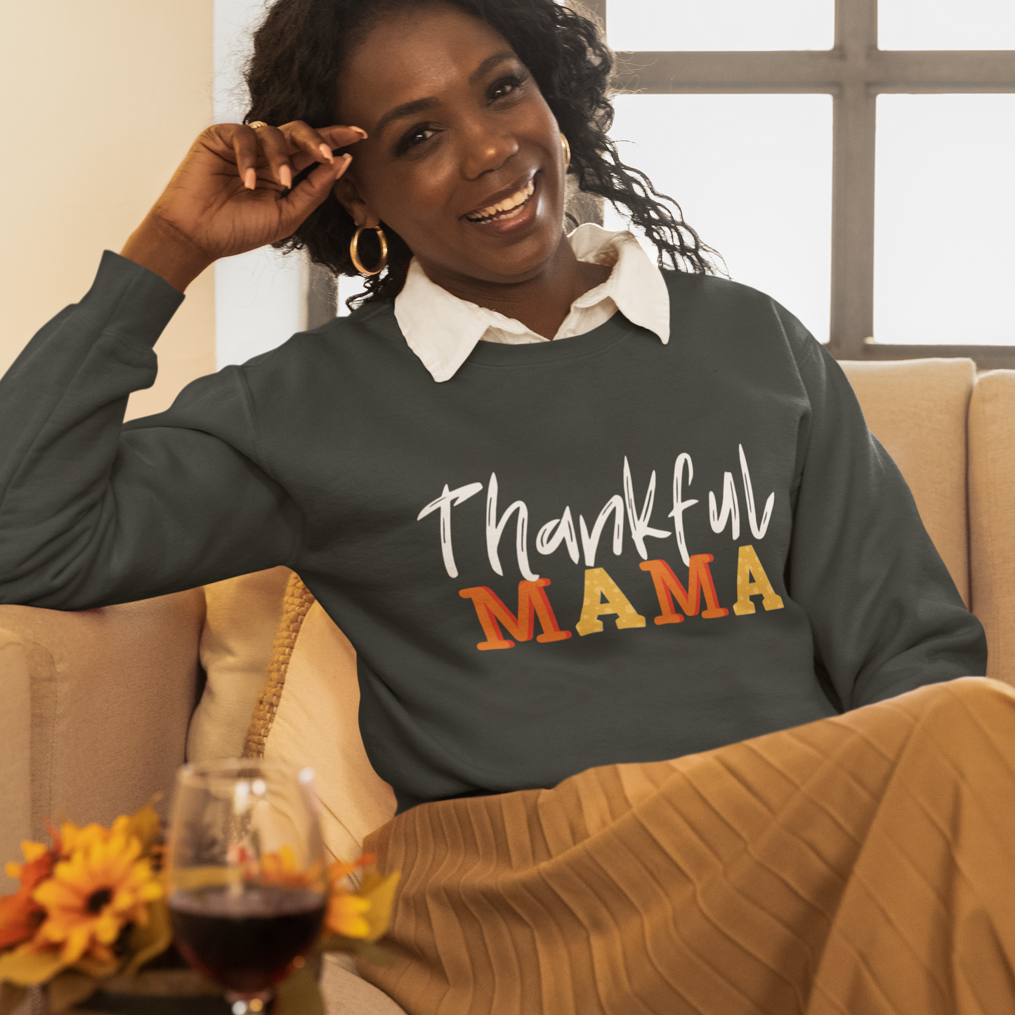 Thankful MAMA Sweatshirt, Fall Coffee Sweatshirt for Women, Vintage Thanksgiving Sweater, Fall Crewneck, Fun Fall Sweatshirt, Autumn Sweatsh