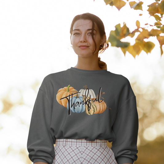 Thankful Pumpkin Sweatshirt, Fall Coffee Sweatshirt for Women, Vintage Thanksgiving Sweater, Fall Crewneck Pumpkin Heart Sweatshirt