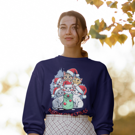 Meowy Christmas Sweatshirt, Christmas Cat Sweatshirt, Cat Lover Christmas Sweatshirt, Christmas gift for cat lovers, Christmas Cat Tree