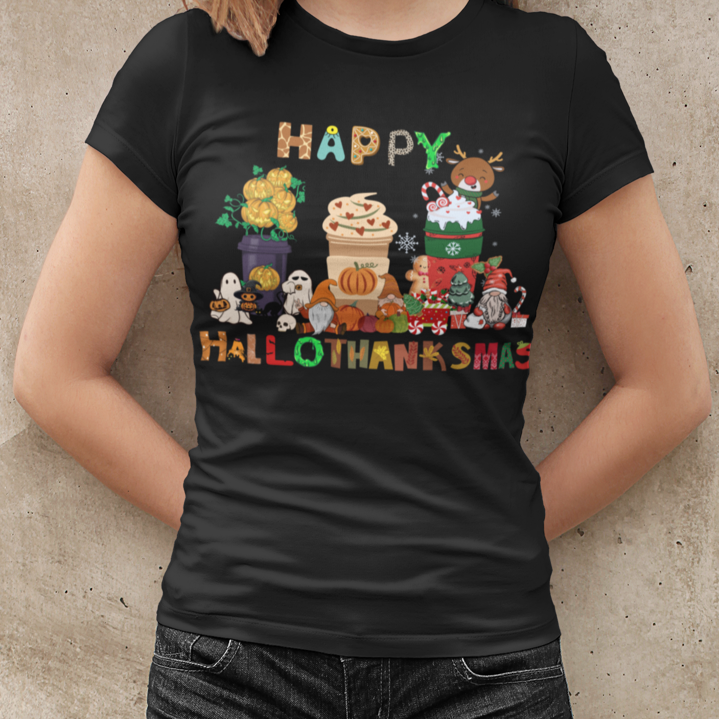 Halloween Thanksgiving Christmas Shirt, Happy HalloThanksMas Sweatshirts, Happy Hallothanksmas Shirts, Funny Halloween Shirt, Christmas