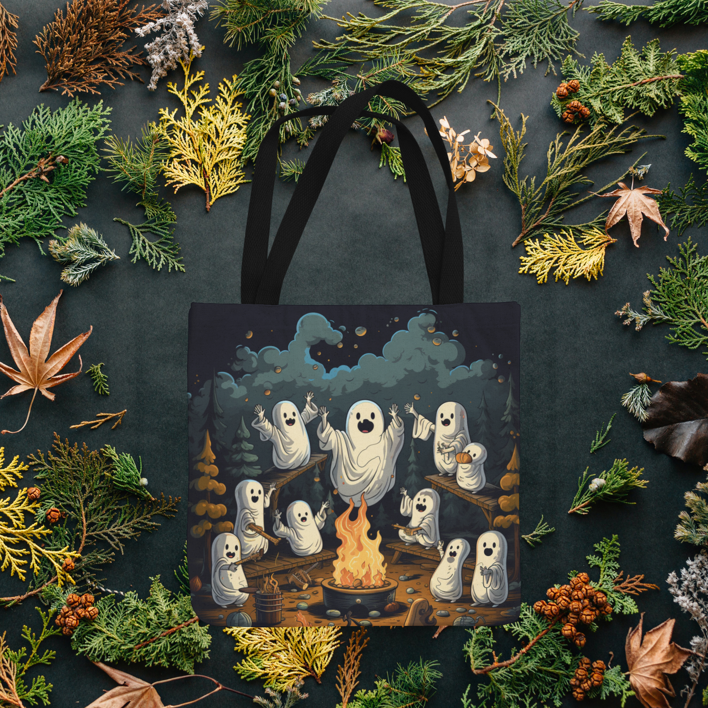 Ghost Campfire, Halloween Tote Bag, Halloween Tote, Halloween Tote Bags, Tote bag Mockup Halloween, Tote Bags Halloween, Scary Tote Bag