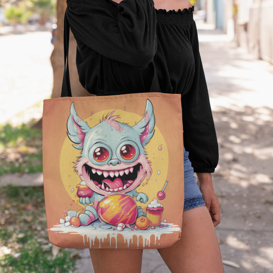 Candy Monster on the Loose Tote, Halloween Tote Bag, Halloween Tote, Halloween Tote Bags, Tote bag Mockup Halloween, Tote Bags Halloween