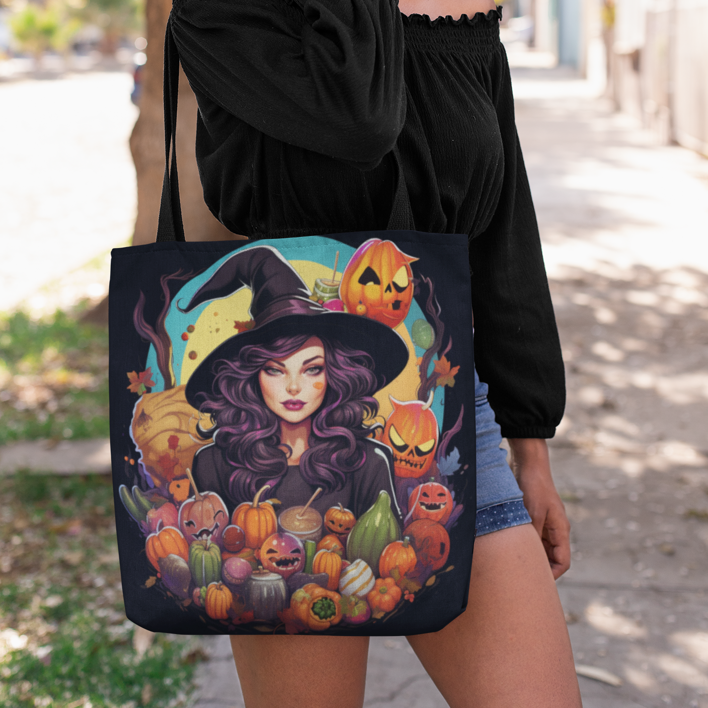 Halloween Witch Tote Bag, Halloween Tote Witch, Witch Halloween Tote Bags, Tote bag Mockup Halloween, Tote Bags Halloween, Halloween Tote