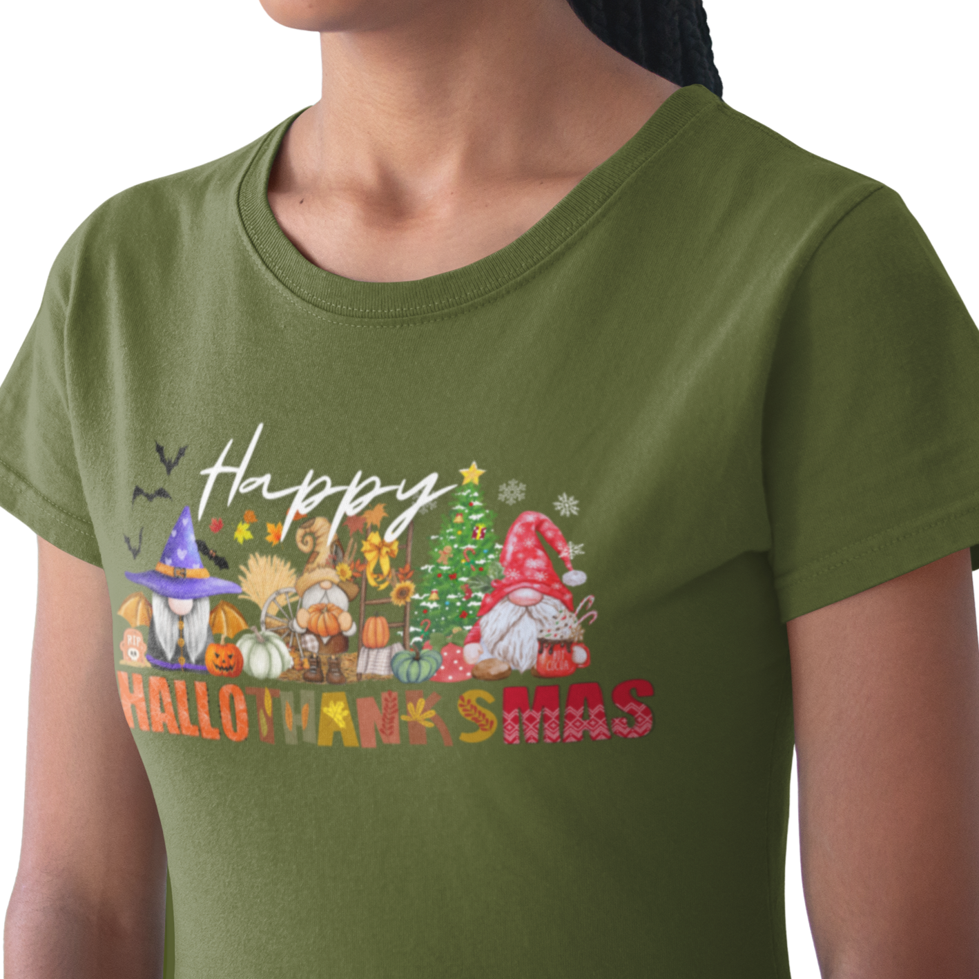 Happy Hallothanksmas shirt , Halloween shirt, Thanksgiving Shirt, Christmas Shirt, Coffee Pumpkin Spice Shirt, Gnome shirt, Vintage Holiday