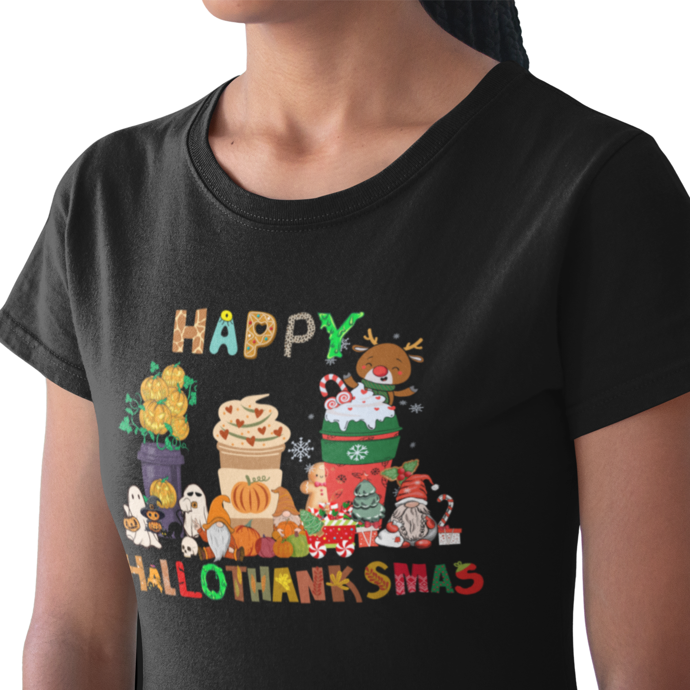 Halloween Thanksgiving Christmas Shirt, Happy HalloThanksMas Sweatshirts, Happy Hallothanksmas Shirts, Funny Halloween Shirt, Christmas